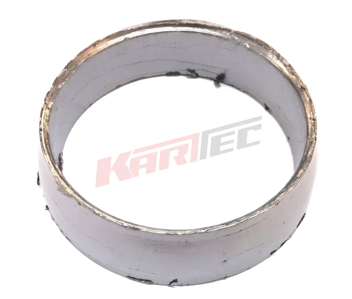 Worn metallic dichtring with matte silver finish for rotax auspuffstutzen evo showing visible signs of use