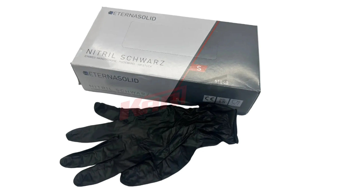 Einweghandschuhe nitril schwarz in größe S von eternasolid mit verpackung zeigen nitril schwarz einweghandschuhe