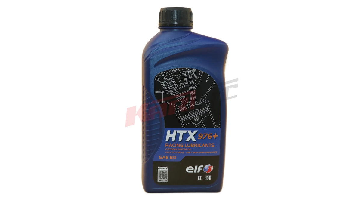 Blaue plastikflasche elf htx-976 plus racing lubricant mit schwarzem deckel und weißem motor diagramm für präzise lenkung