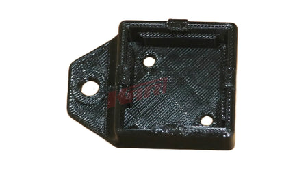 Schwarzer 3d-gedruckter halter für betriebsstundenzähler flach mit diagonalen schichten und kupferfarbenen löchern