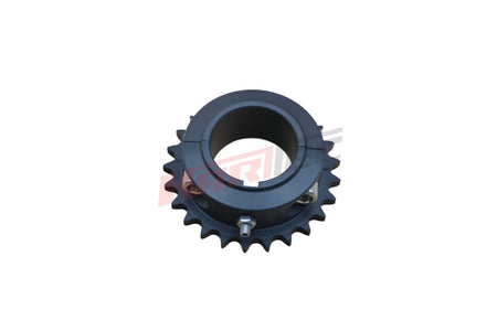 Schwarzes kettenrad ergal mit 25 zahnen und 50 mm zentralloch, befestigt mit bolzen, kettenblatt alu hochwertig