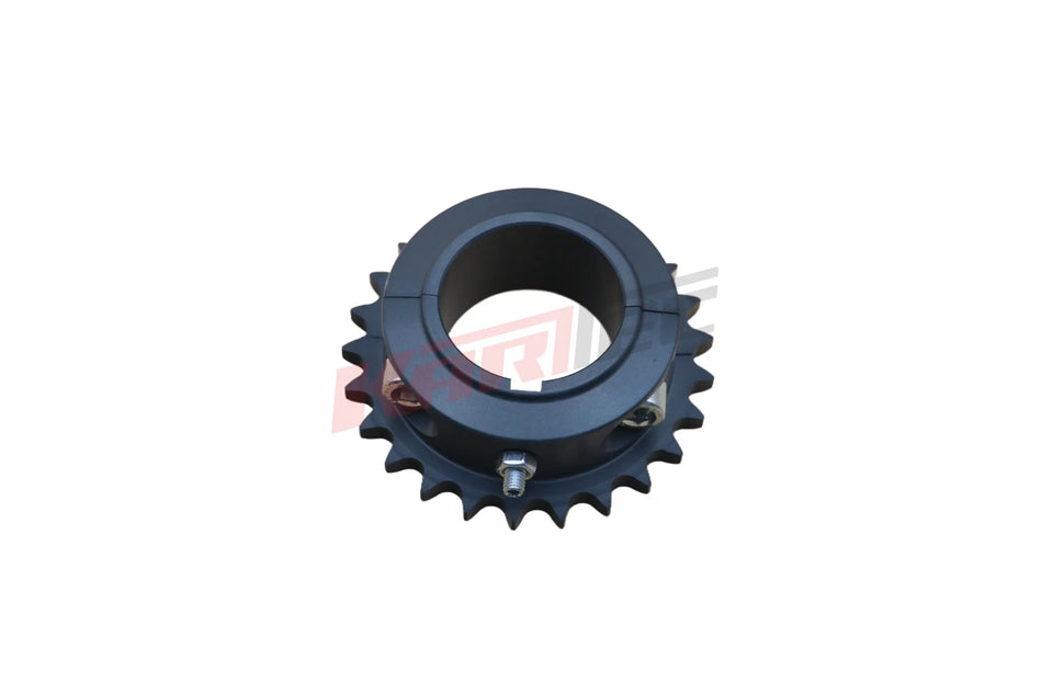 Schwarzes kettenrad ergal mit 25 zahnen und 50 mm zentralloch, befestigt mit bolzen, kettenblatt alu hochwertig