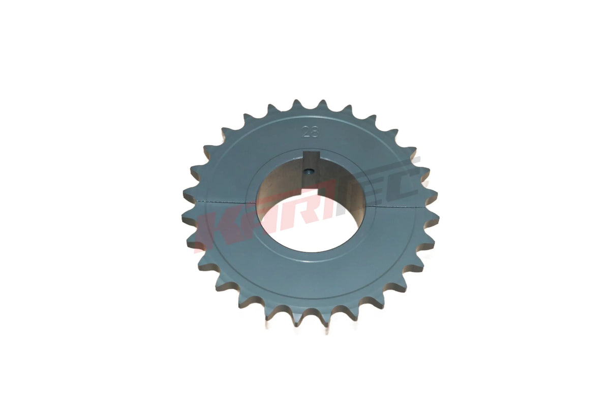 Kettenrad ergal hq für 50 mm achse z 28 in grau metallic mit roten akzenten und kettenblatt alu material