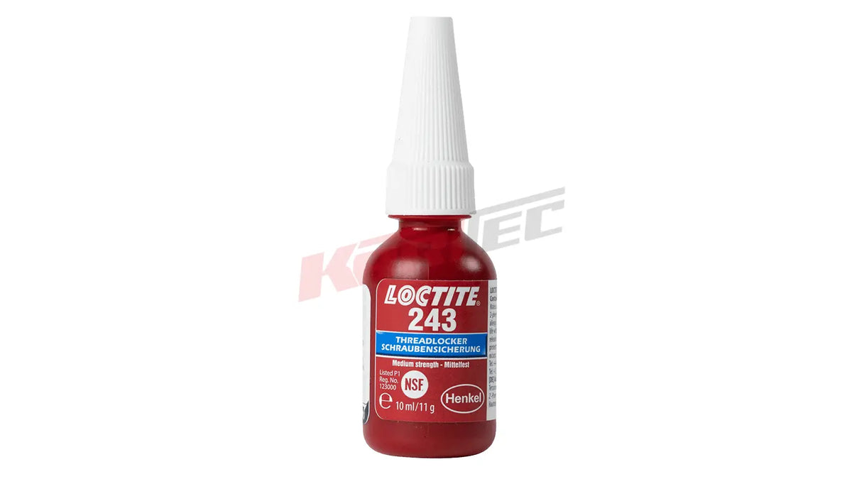 Rote loctite 243 mittelfest 10 ml flasche mit weißer düse und etikett für mittlere festigkeit threadlocker