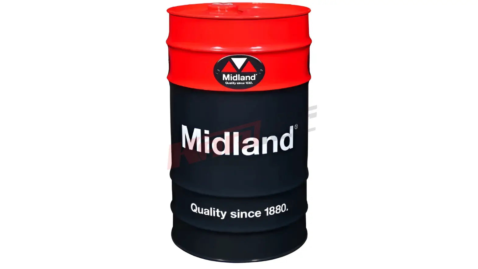 Roter und schwarzer midland industriefass 30 liter mit weißem branding für öl und kraftstoffe