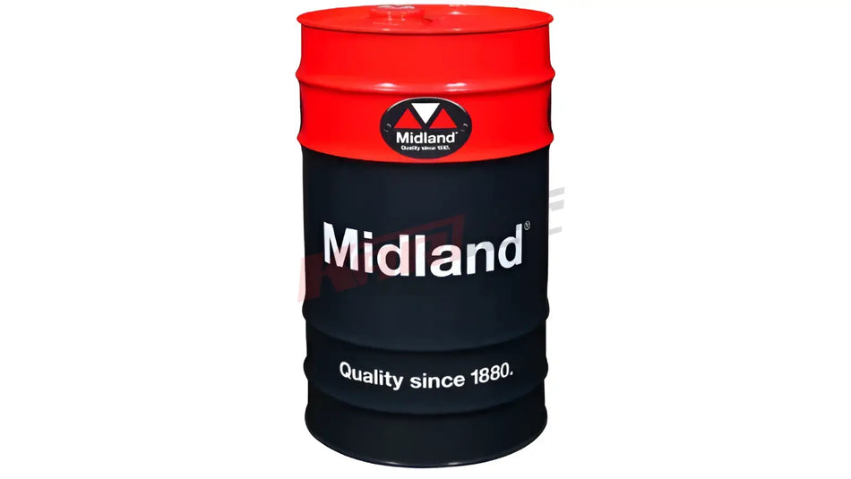 Roter und schwarzer midland industriefass 30 liter mit weißem branding für öl und kraftstoffe