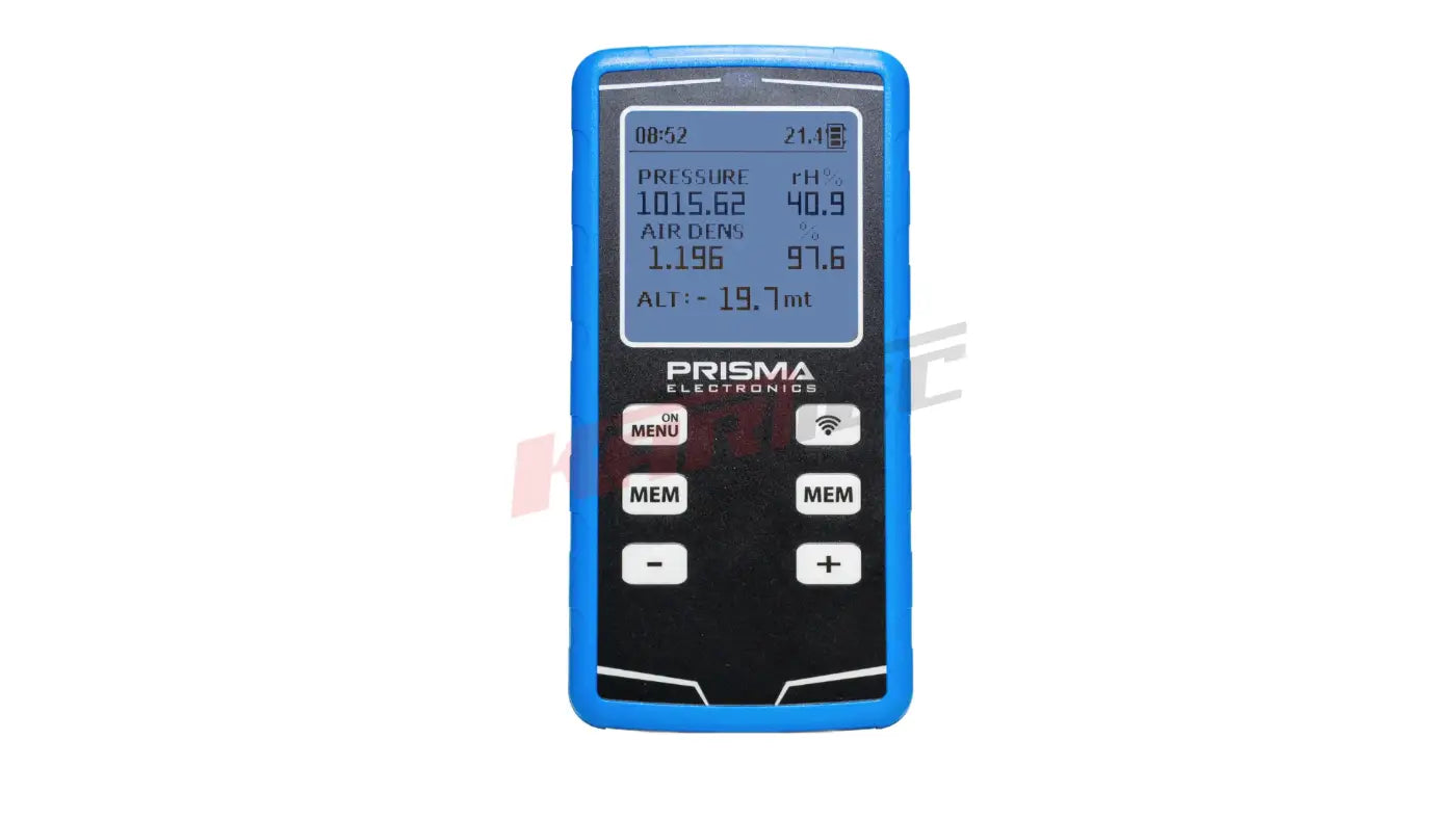 Blau-schwarzes prisma airpro densimeter mit display für druck ph luftdichte und höhe in koffer