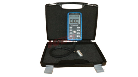 Blaue und silberne digitale prisma reifendruckanzeige hpm5 impact tester in schwarzem koffer