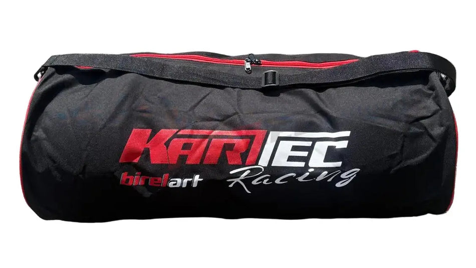 Schwarze kartec racing reifentasche mit rotem reißverschluss und markantem logo für kartsportgebrauch
