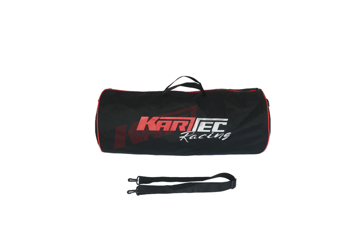 Schwarze karttec racing reifentasche mit rotem rand und abnehmbarem schulterriemen für den rennsport