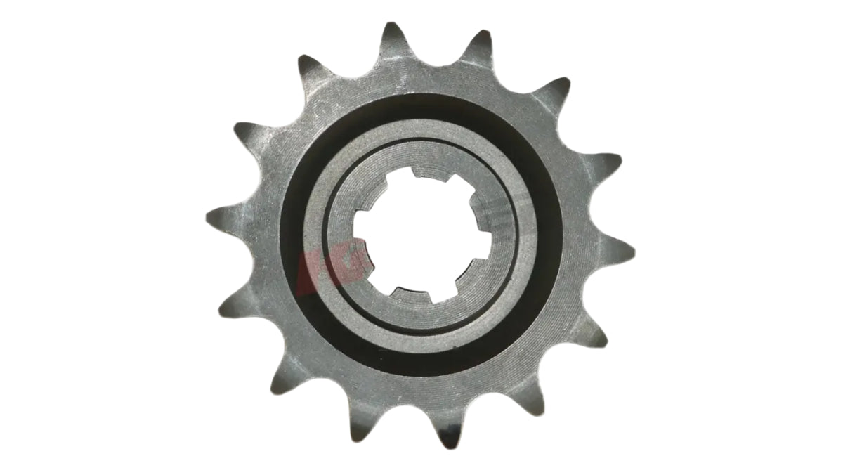 Graues metallisches ritzel z 14 mit gleichmäßig verteilten zähnen und zentraler nabe für optimale kraftübertragung