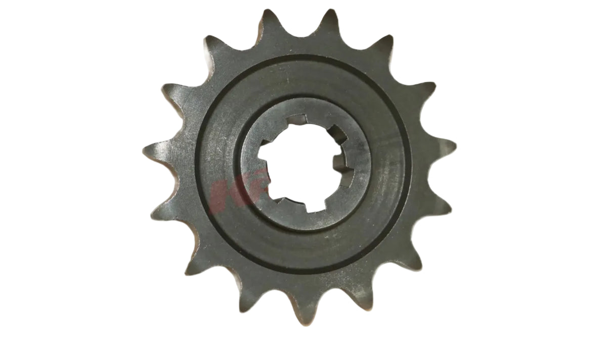 Schwarzes metallritzel z 15 mit gleichmäßig verteilten zähnen und zentralem sechseckloch