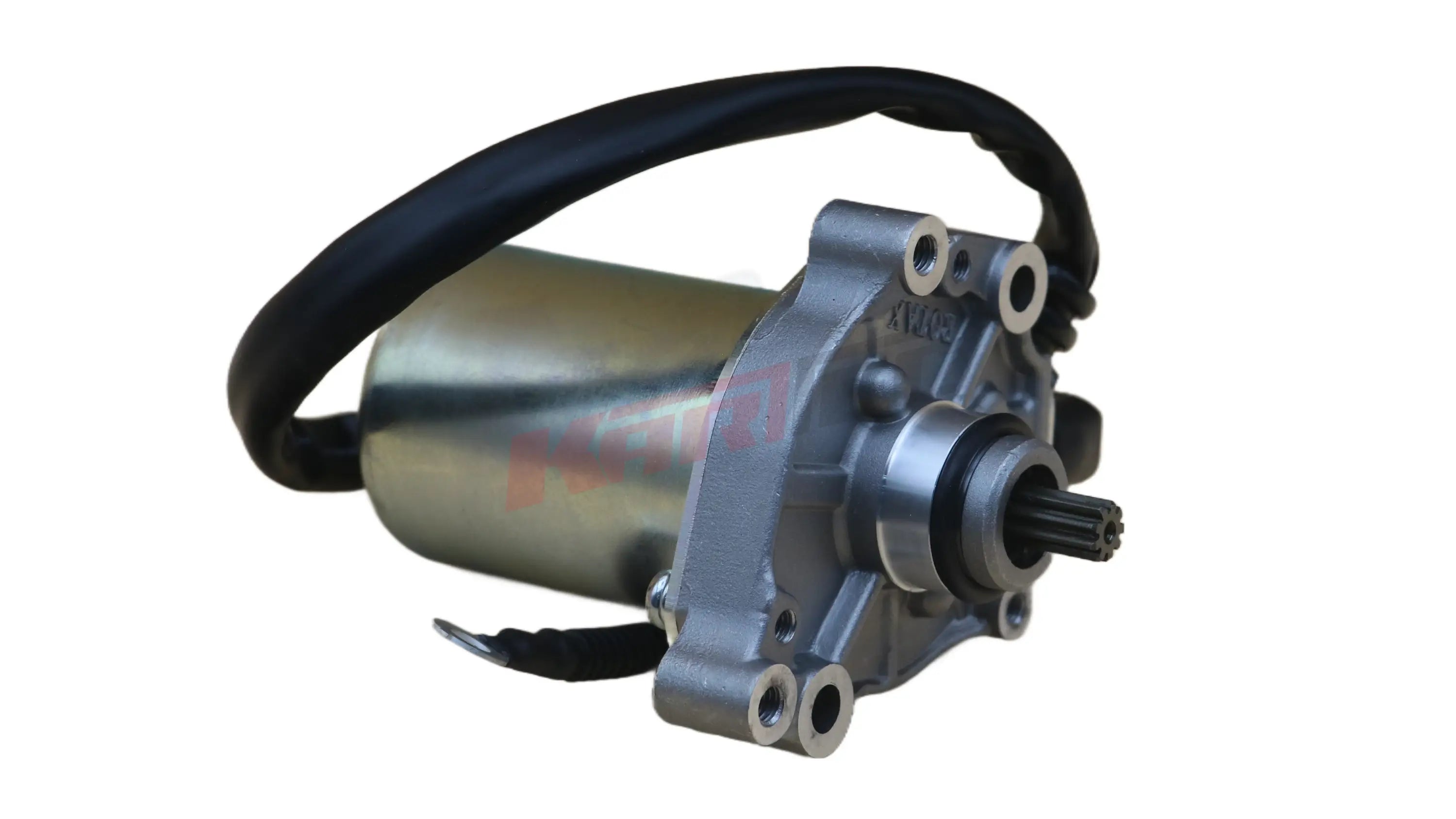 Silberner metallischer starter rotax komplett evo motor mit schwarzer gummibeschichtung und zylindrischem gehäuse