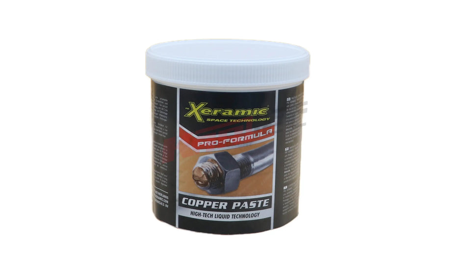 Weißer kunststoffbehälter mit schwarzem und rotem label xeramic kupferfett 500 gr kart shop kupferpaste